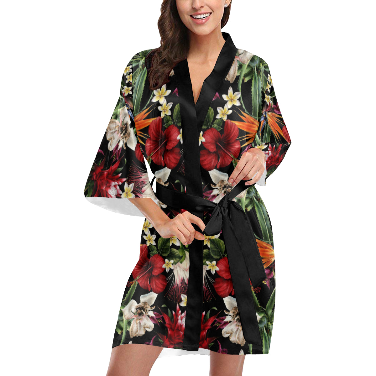 Summer Floral Pattern Print Design SF03 Women's Short Kimono