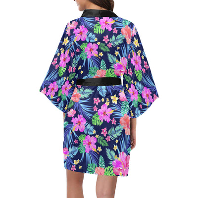 Neon Hibiscus Pattern Print Design HB016 Women's Short Kimono