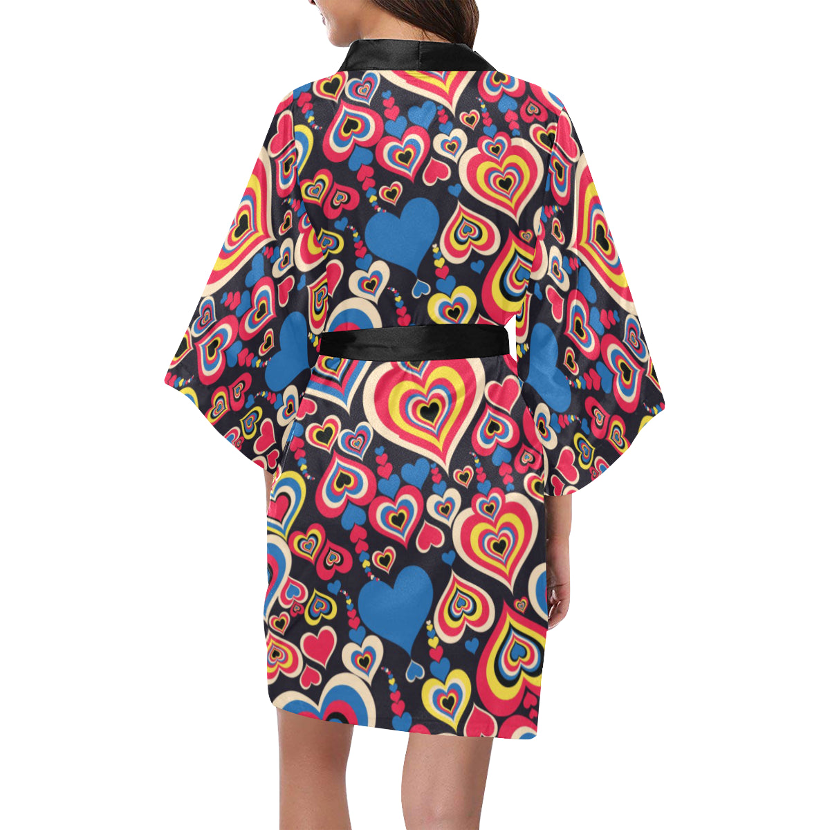 Heart Pattern Print Design HE08 Women's Short Kimono