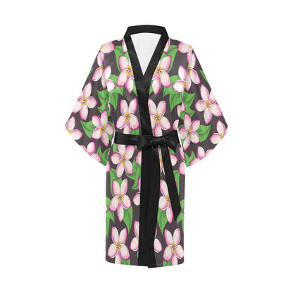 Pink Plumeria Pattern Print Design PM019 Women's Short Kimono