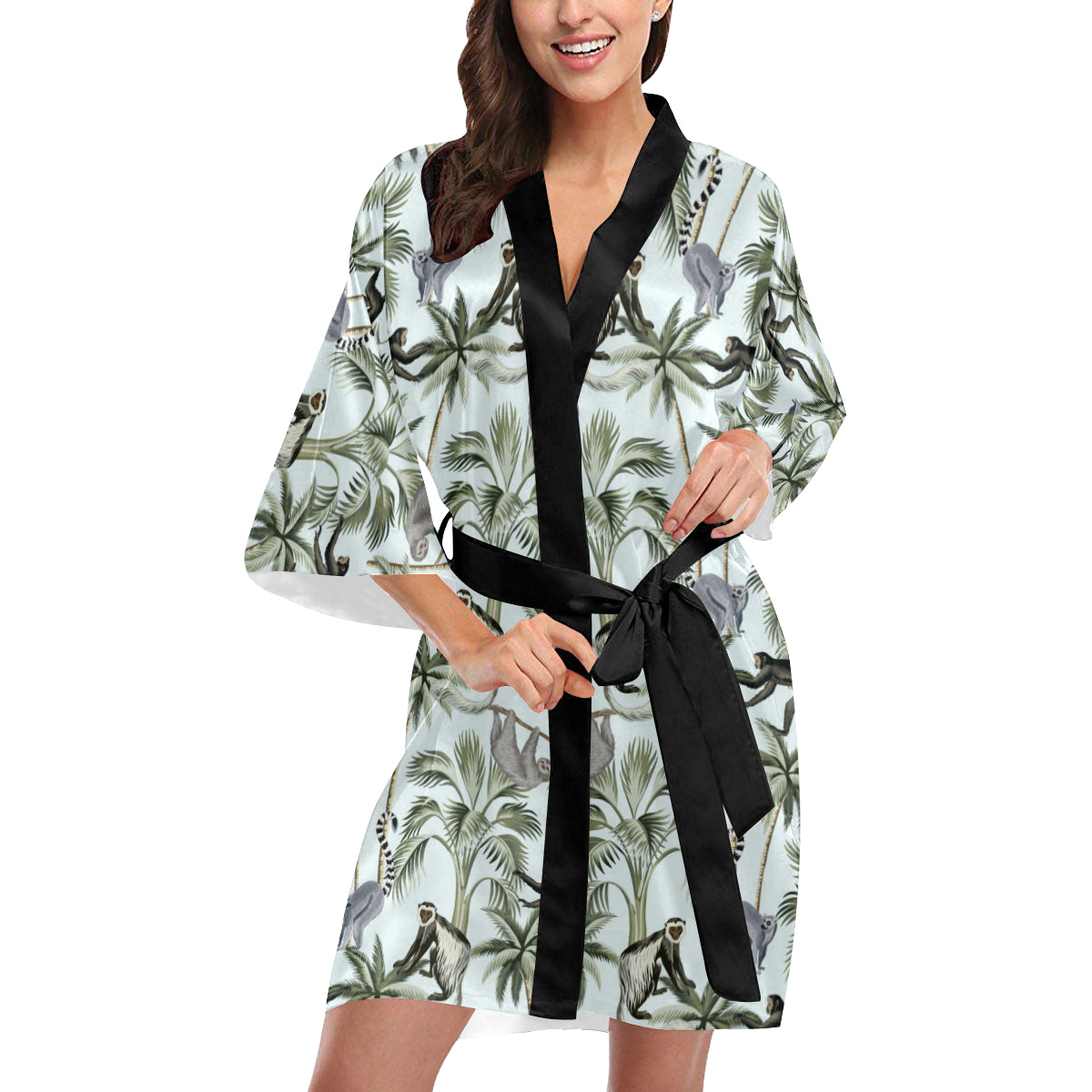 Rainforest Pattern Print Design RF04 Women's Short Kimono