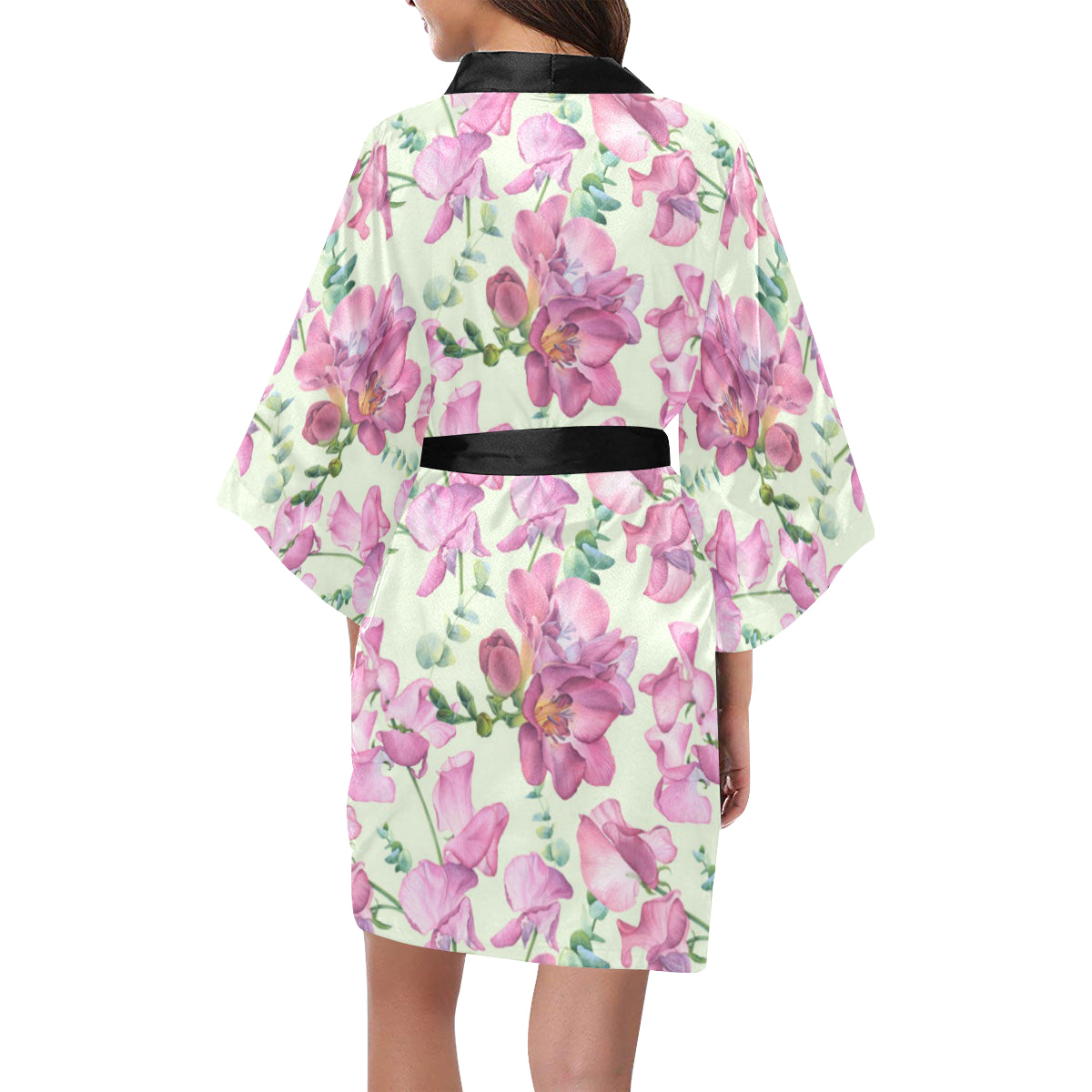 Peony Pattern Print Design PE011 Women's Short Kimono
