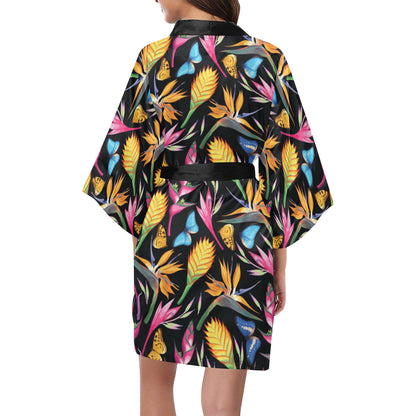 Tropical Flower Pattern Print Design TF016 Women's Short Kimono