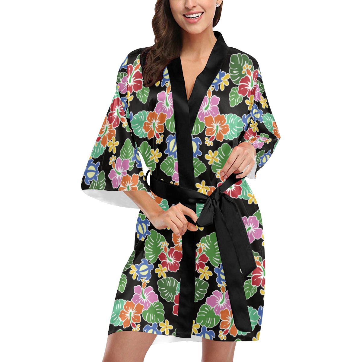 Hawaiian Themed Pattern Print Design H010 Women's Short Kimono