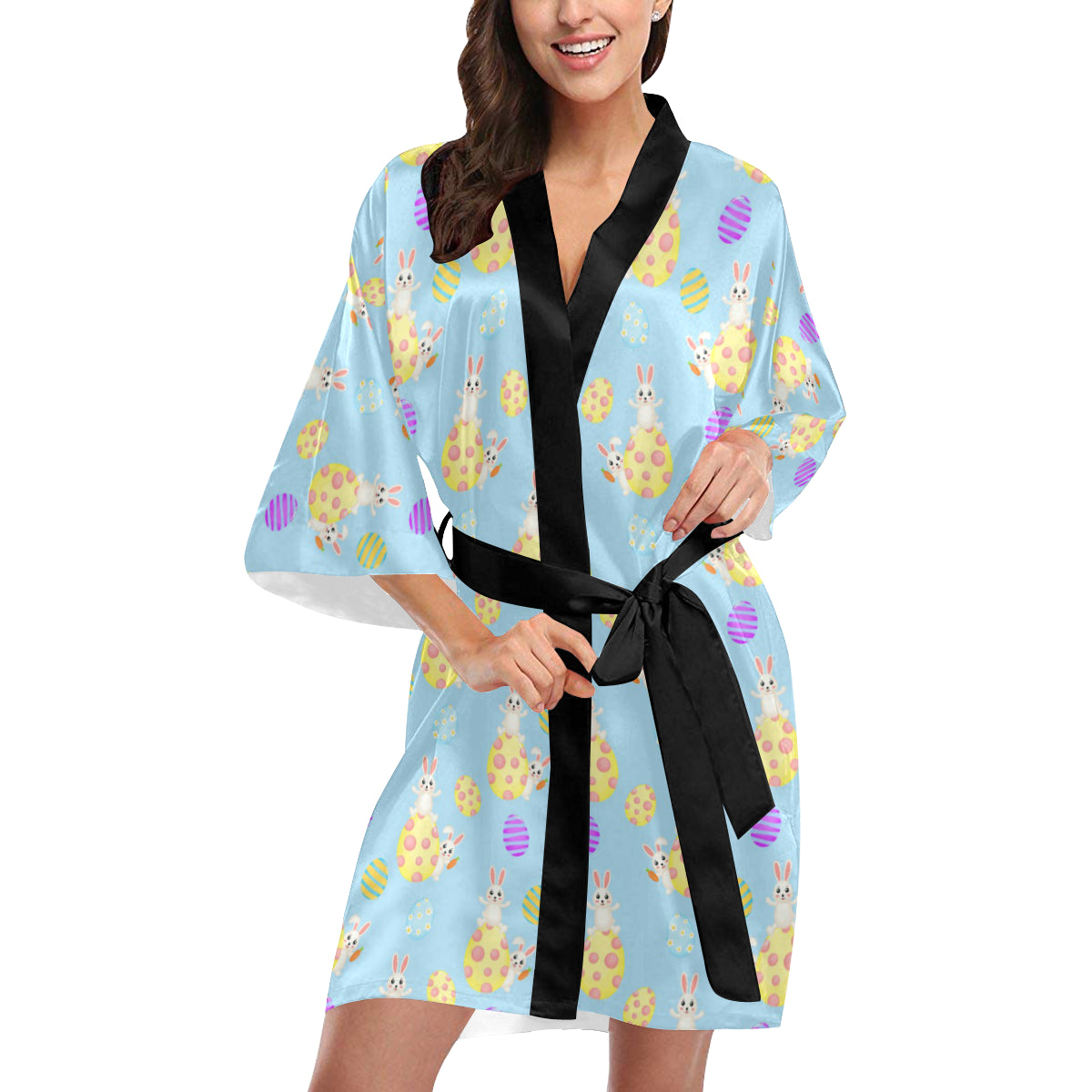 Easter Eggs Pattern Print Design RB015 Women's Short Kimono