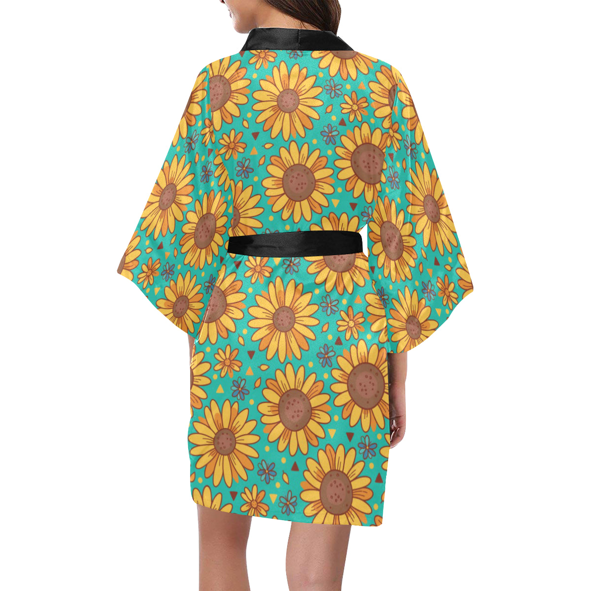 Sunflower Pattern Print Design SF013 Women's Short Kimono