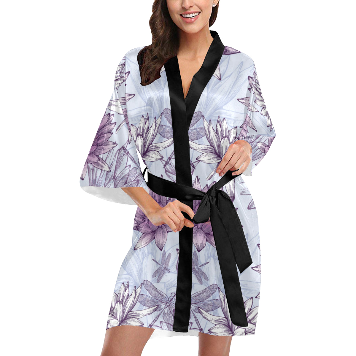 Water Lily Pattern Print Design WL01 Women's Short Kimono