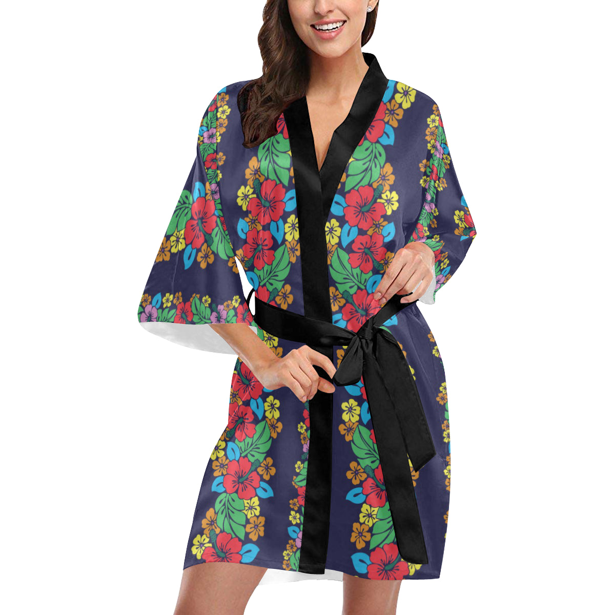 Hawaiian Themed Pattern Print Design H03 Women's Short Kimono