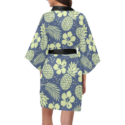 Pineapple Pattern Print Design PP07 Women's Short Kimono
