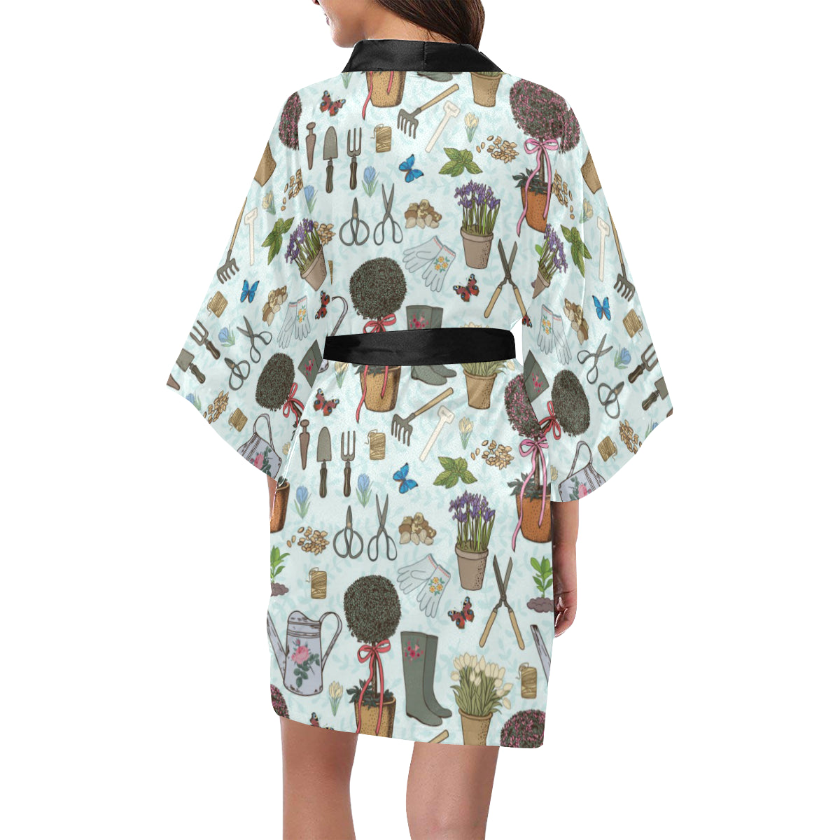 Gardening Pattern Print Design G01 Women's Short Kimono
