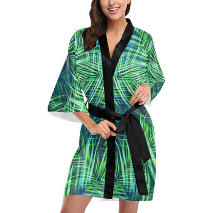 Palm Leaves Pattern Print Design PL02 Women's Short Kimono