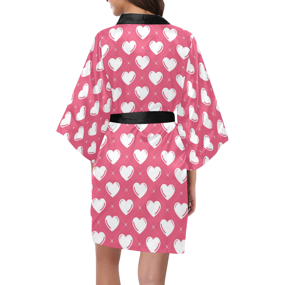 Heart Pattern Print Design HE07 Women's Short Kimono