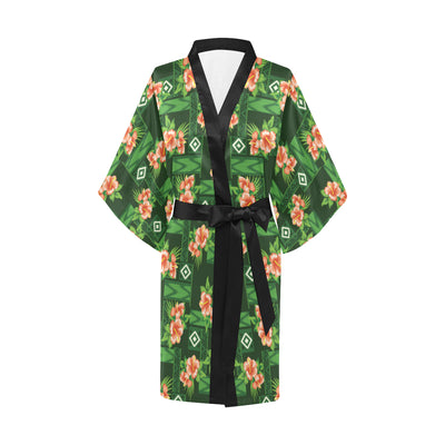 Hibiscus Pattern Print Design HB05 Women's Short Kimono