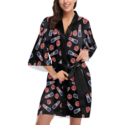 Lipstick Pattern Print Design LT01 Women's Short Kimono