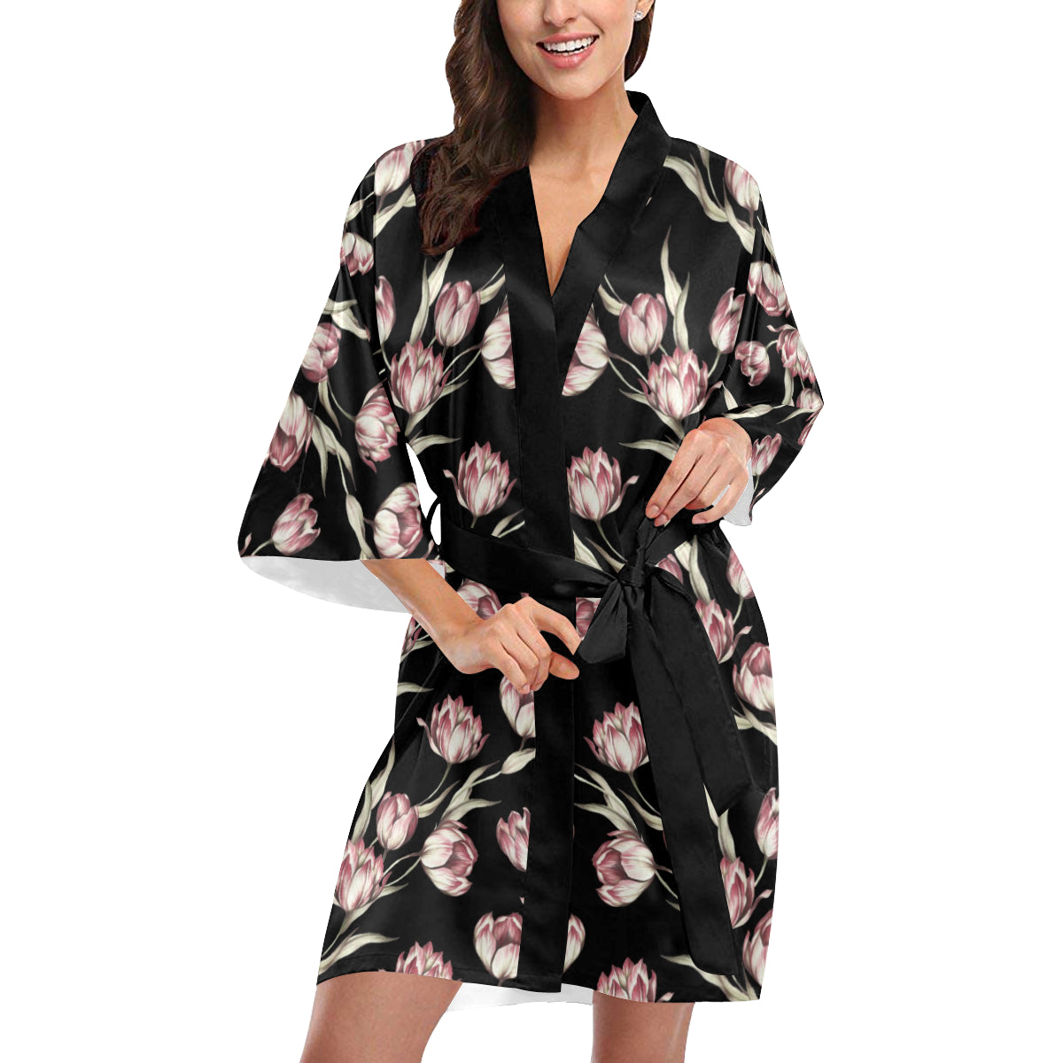 Tulip Pink Pattern Print Design TP02 Women's Short Kimono