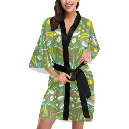 Gardening Pattern Print Design G06 Women's Short Kimono