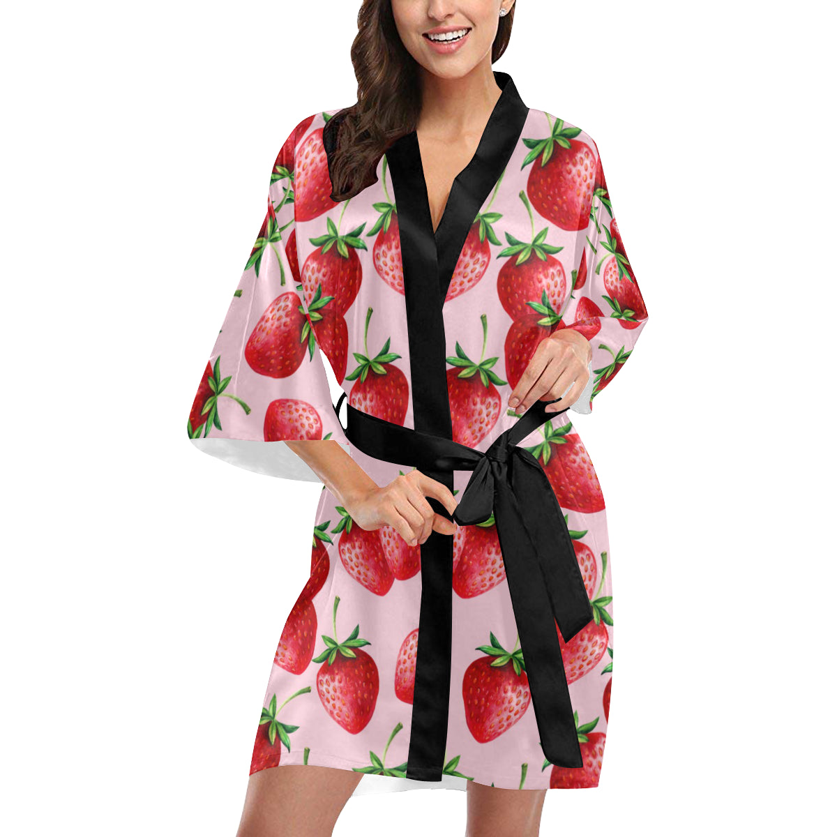 Strawberry Pattern Print Design SB03 Women's Short Kimono