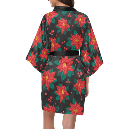 Poinsettia Pattern Print Design POT07 Women's Short Kimono