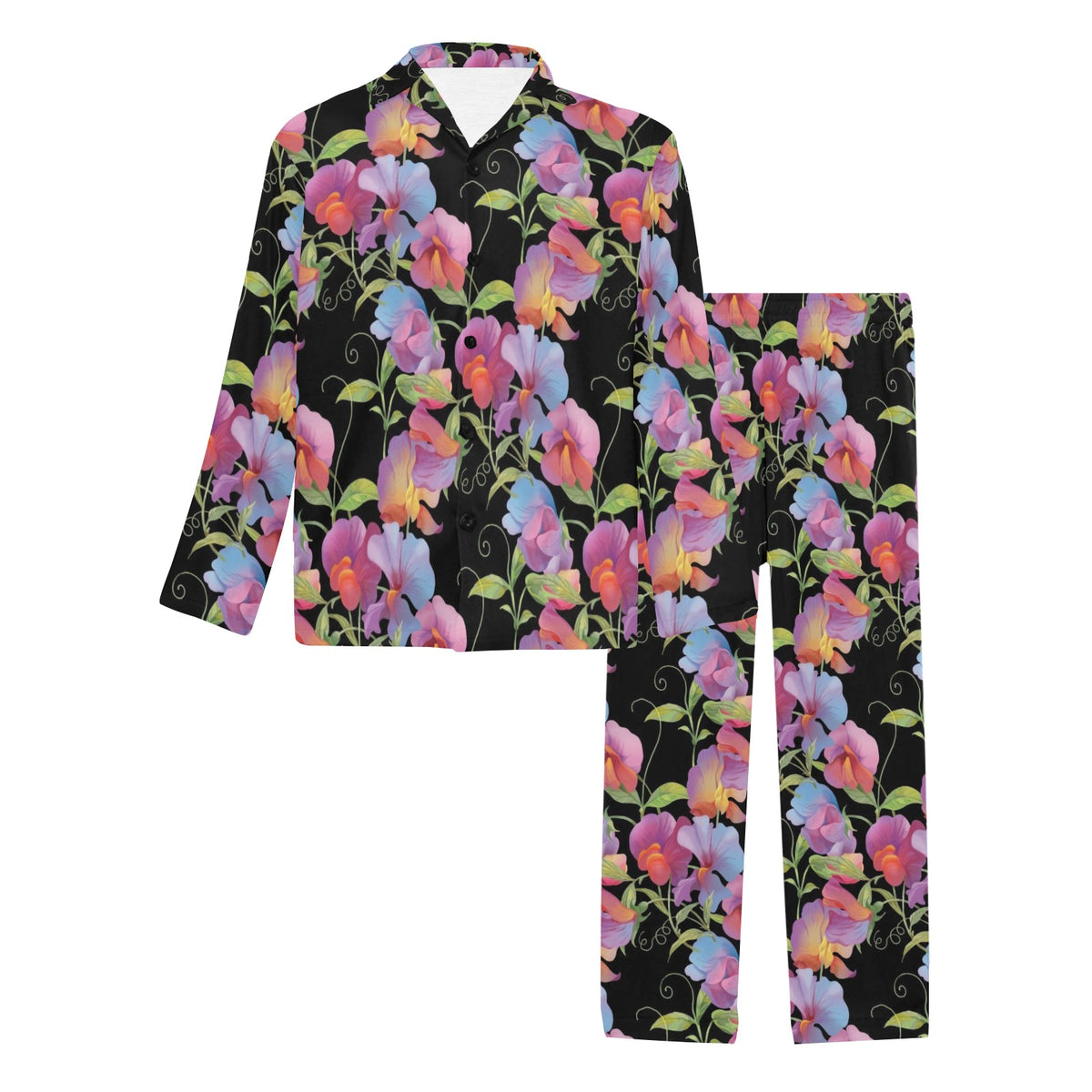 Peony Pattern Print Design PE012 Men's Long Sleeve Pajama Set