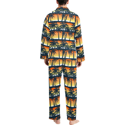 Palm Tree Pattern Print Design PT011 Men's Long Sleeve Pajama Set