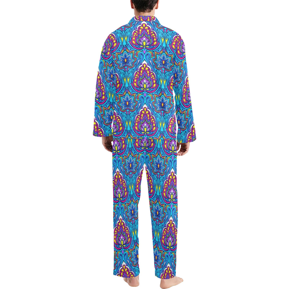 lotus Boho Pattern Print Design LO010 Men's Long Sleeve Pajama Set