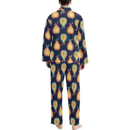 Pear Pattern Print Design PE03 Men's Long Sleeve Pajama Set