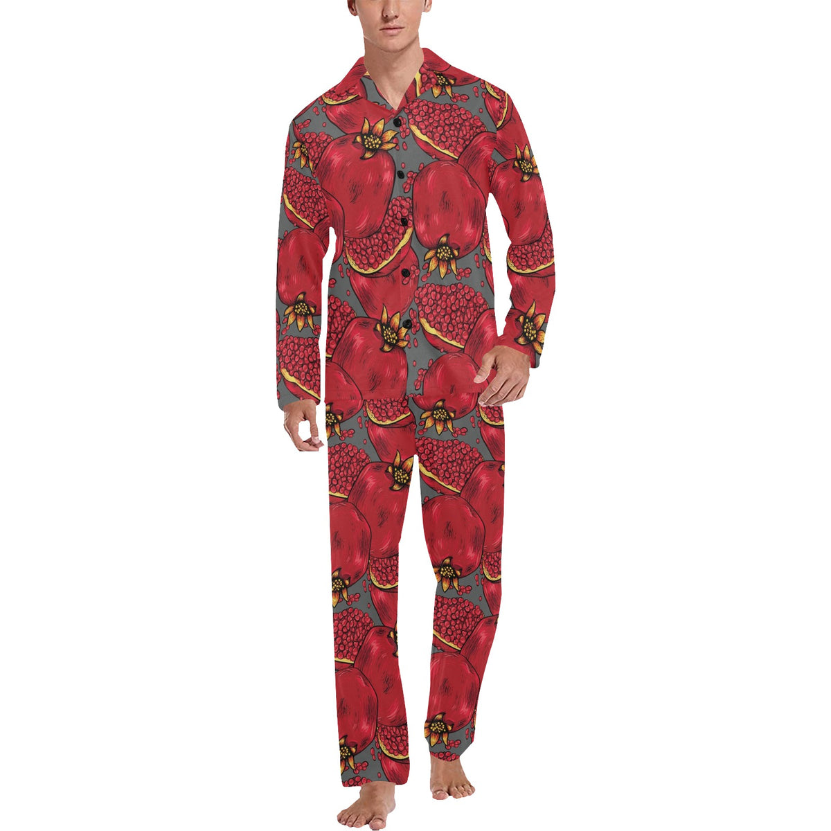 Pomegranate Pattern Print Design PG05 Men's Long Sleeve Pajama Set