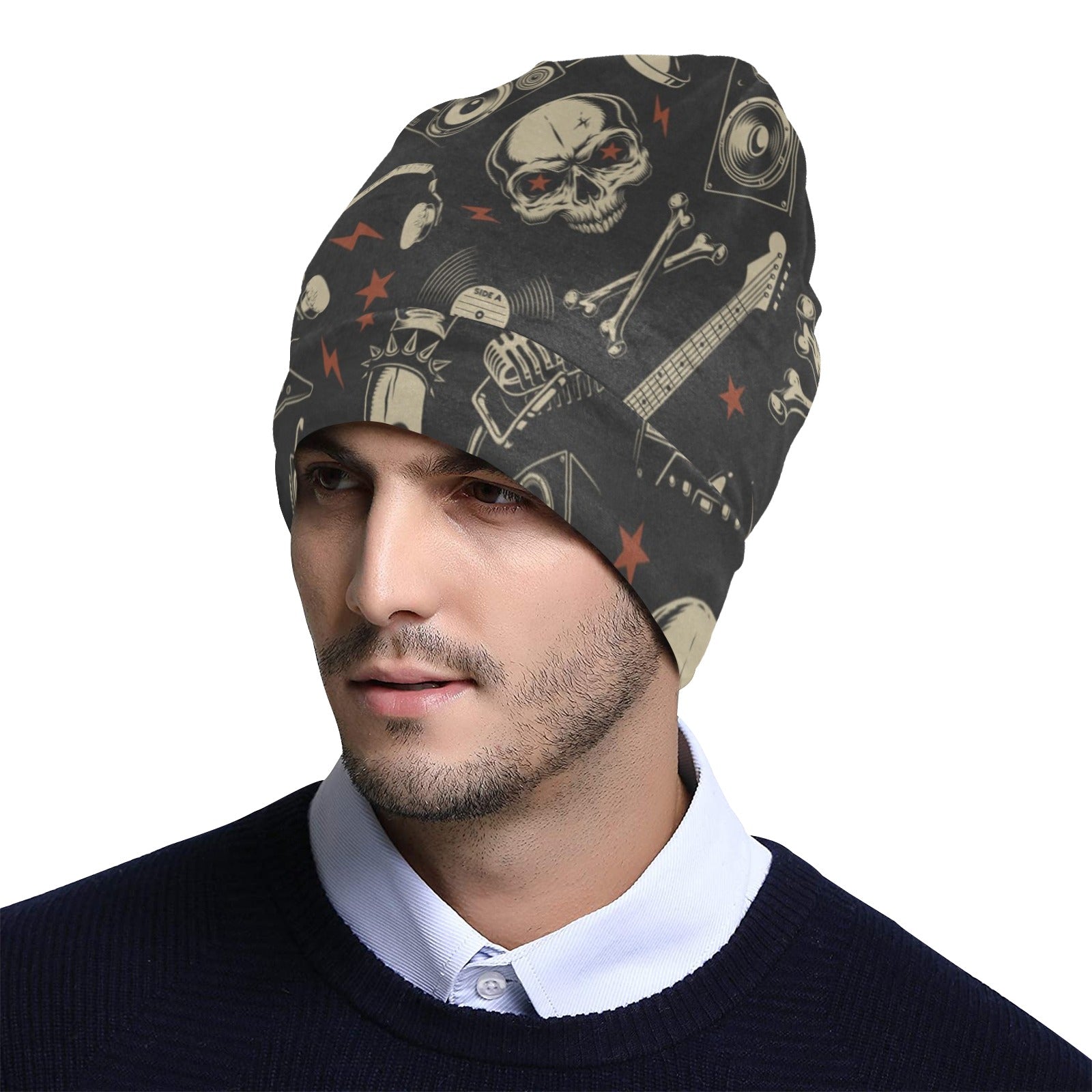 Rock and Roll Skull Pattern Print Design A03 Unisex Beanie