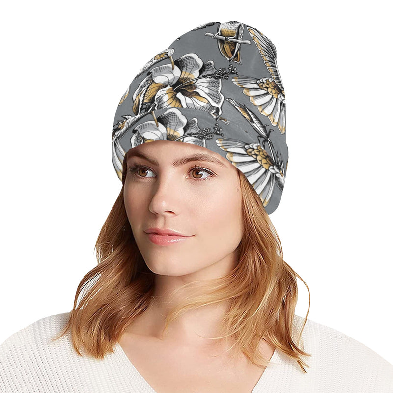 Hummingbird Pattern Print Design 02 Unisex Beanie