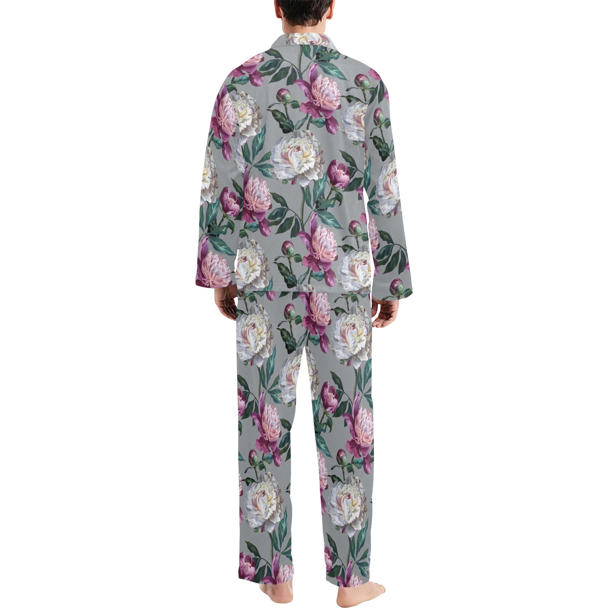 Peony Pattern Print Design PE01 Men's Long Sleeve Pajama Set