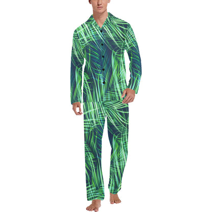 Palm Leaves Pattern Print Design PL02 Men's Long Sleeve Pajama Set