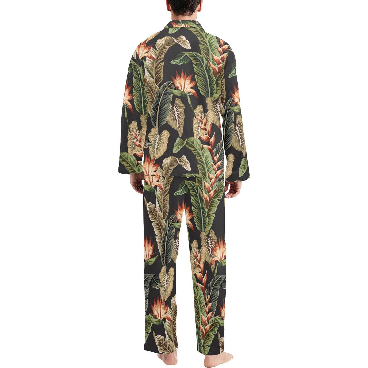 Tropical Flower Pattern Print Design TF014 Men's Long Sleeve Pajama Set