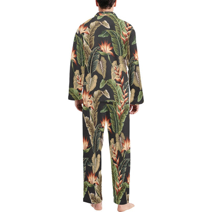 Tropical Flower Pattern Print Design TF014 Men's Long Sleeve Pajama Set
