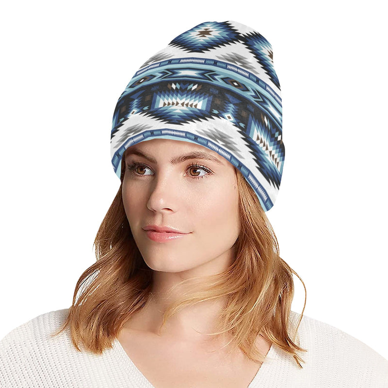 Navajo Dark Blue Print Pattern Unisex Beanie