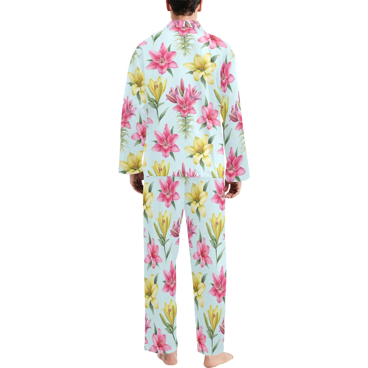 Lily Pattern Print Design LY010 Men's Long Sleeve Pajama Set