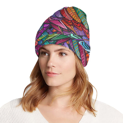 Feather Multicolor Design Print Unisex Beanie