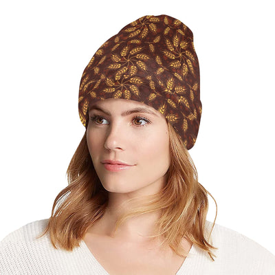 Agricultural Brown Wheat Print Pattern Unisex Beanie