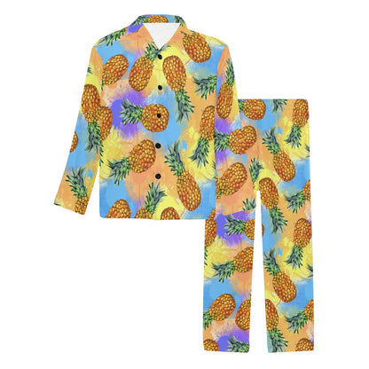 Pineapple Pattern Print Design PP09 Men's Long Sleeve Pajama Set