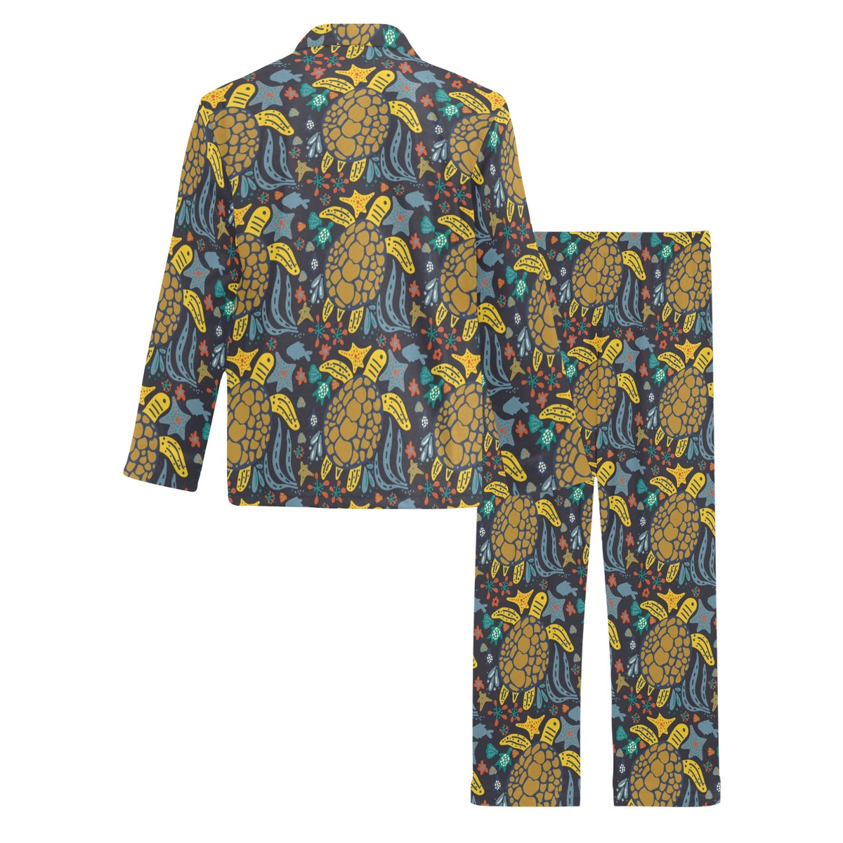 Sea Turtle Pattern Print Design T03 Men's Long Sleeve Pajama Set