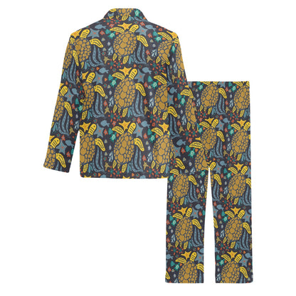 Sea Turtle Pattern Print Design T03 Men's Long Sleeve Pajama Set