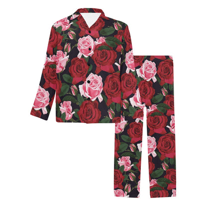 Rose Red Pink Pattern Print Design RO01 Men's Long Sleeve Pajama Set