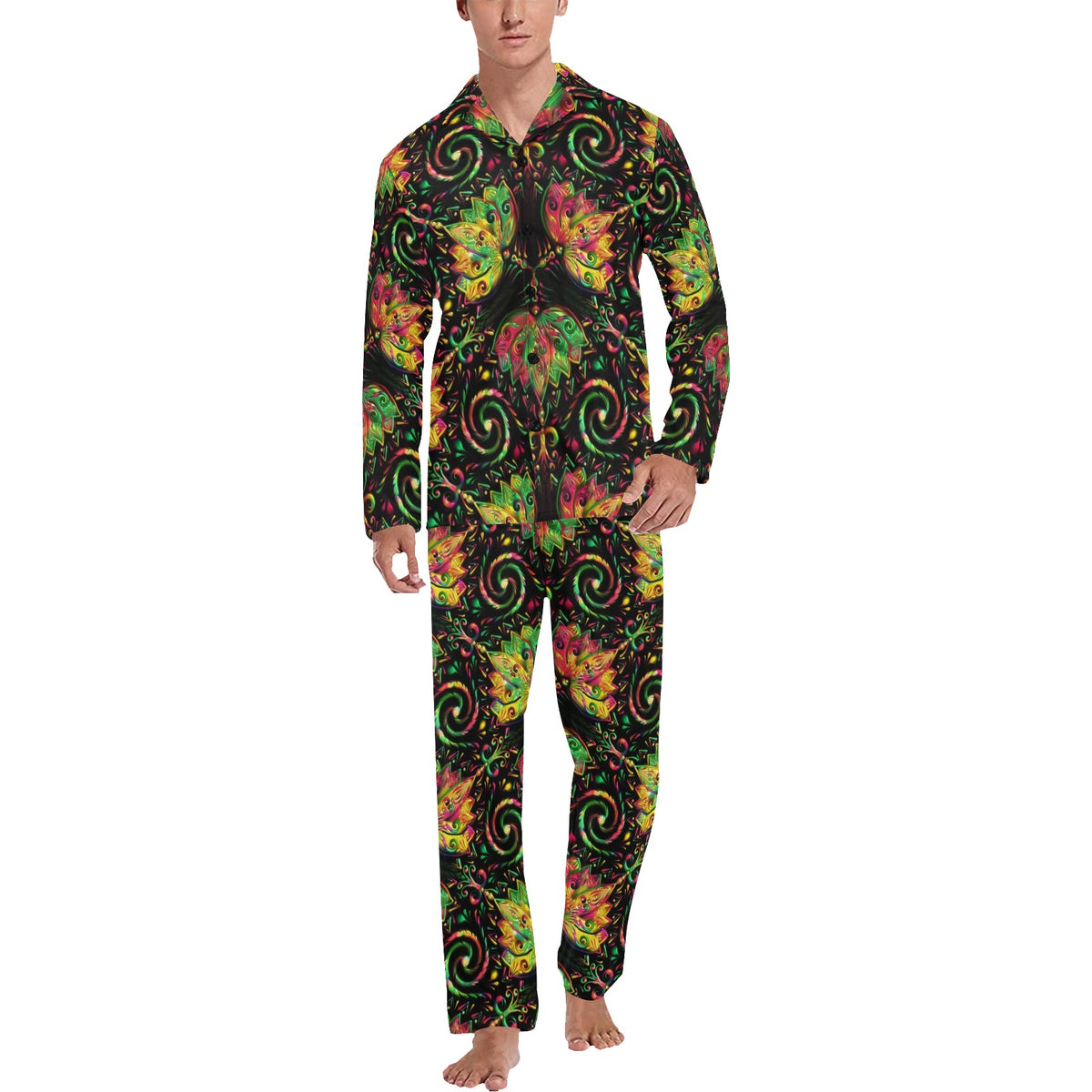 lotus Boho Pattern Print Design LO09 Men's Long Sleeve Pajama Set