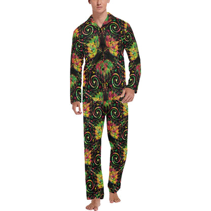 lotus Boho Pattern Print Design LO09 Men's Long Sleeve Pajama Set