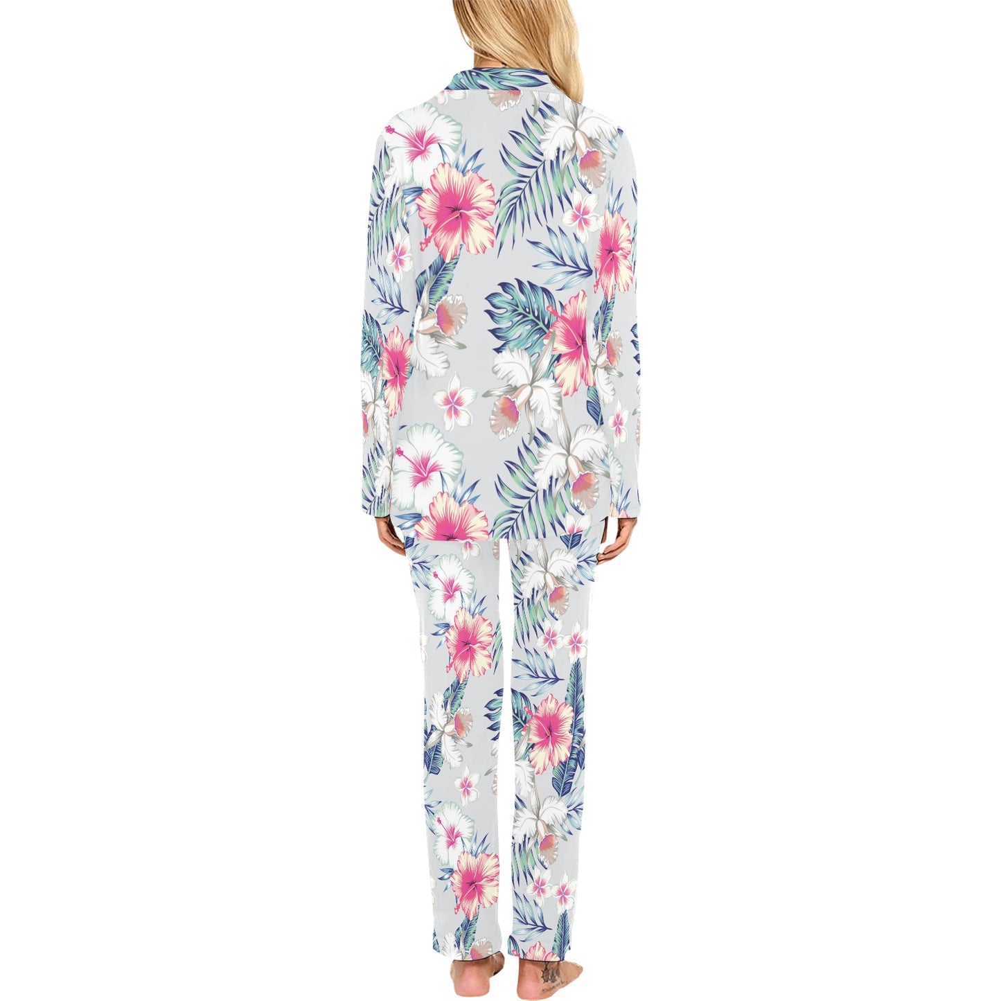 Hibiscus Print Women's Long Sleeve Pajama Set
