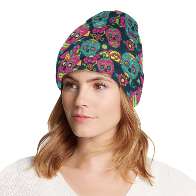 Sugar Skull Floral Design Themed Print Unisex Beanie