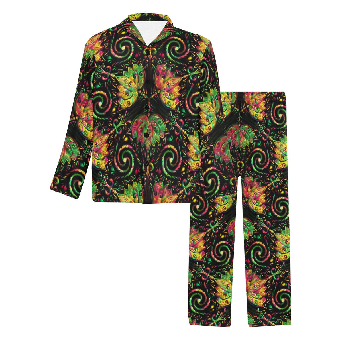 lotus Boho Pattern Print Design LO09 Men's Long Sleeve Pajama Set