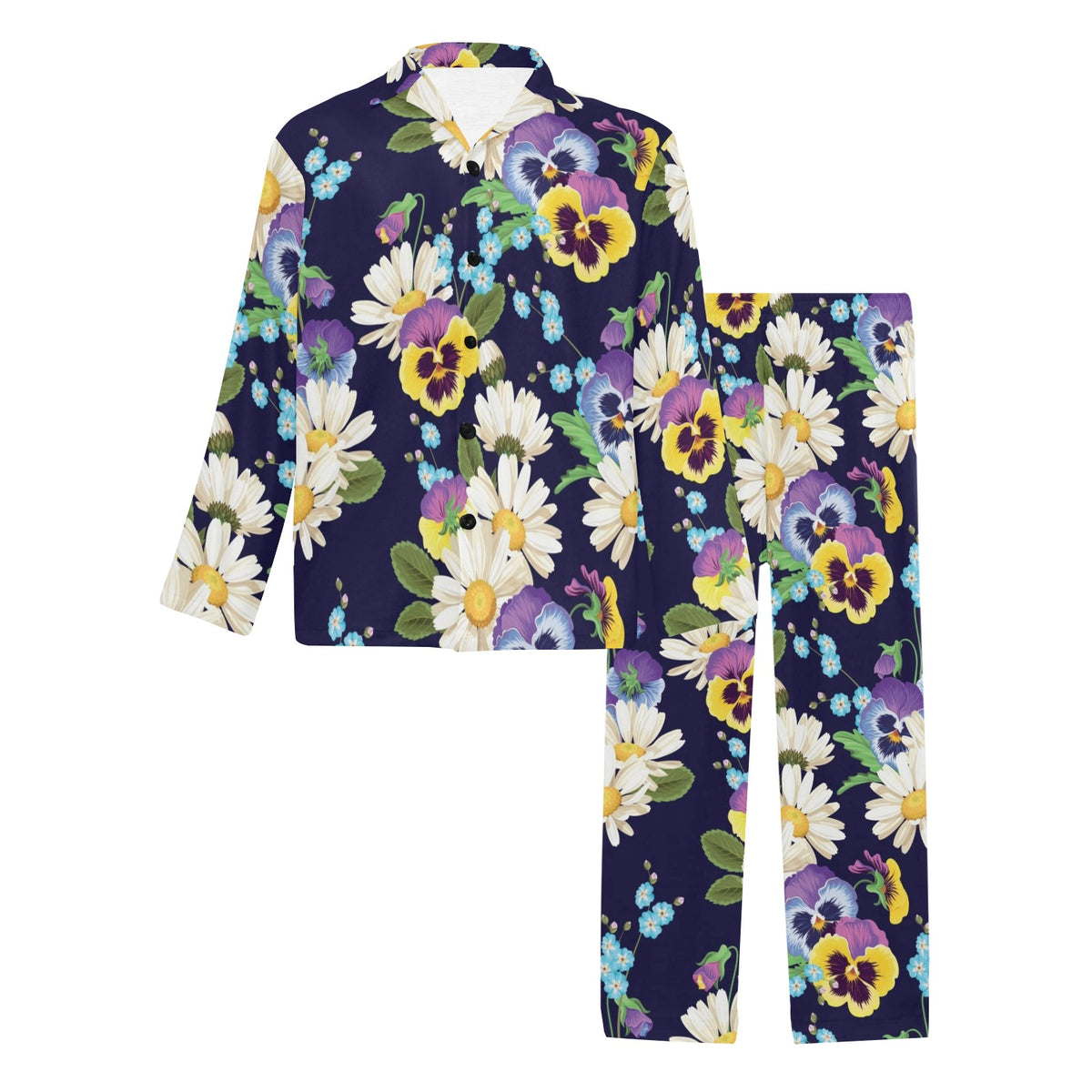 Pansy Pattern Print Design PS03 Men's Long Sleeve Pajama Set