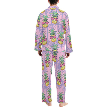 Pineapple Pattern Print Design PP06 Men's Long Sleeve Pajama Set