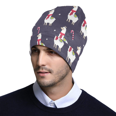 Llama with Candy Cane Themed Print Unisex Beanie