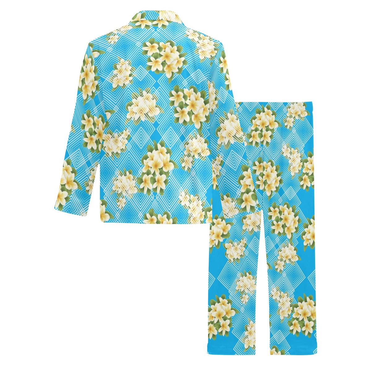 Yellow Plumeria Design Print Pattern Men's Long Sleeve Pajama Set